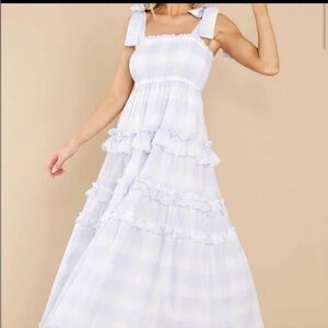 Storia tiered ruffle Maxi Dress with Bow Straps - Light Blue & White